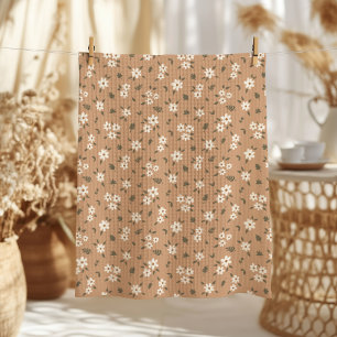 Ditsy Floral Cottagecore Boho Wildflower Tan Brown Kitchen Towel