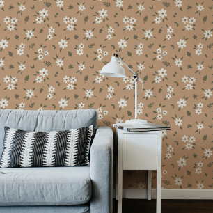 Ditsy Floral Cottagecore Boho Wildflower Tan Brown Wallpaper