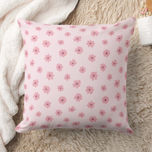 Ditsy Floral Dainty Tiny Girly Spring Summer Pink Throw Pillow (Blanket)