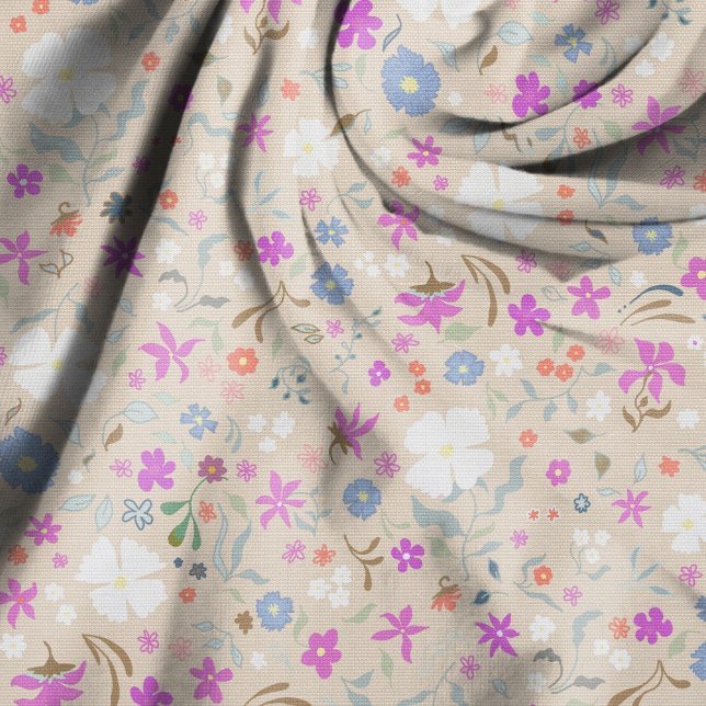 Ditsy Floral Hand Drawn Beige Seamless Pattern Fabric (Creator Uploaded)