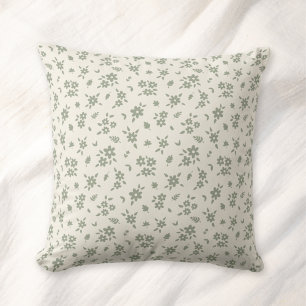 Ditsy Floral Muted Neutral Cottagecore Beige Sage Throw Pillow