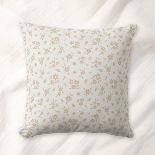 Ditsy Floral Muted Neutral Soft Pale Cream Beige Throw Pillow