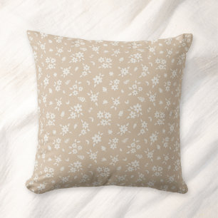 Ditsy Floral Muted Neutral Soft Pale Tan Taupe Throw Pillow