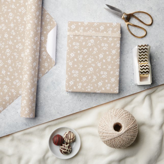 Ditsy Floral Muted Neutral Soft Pale Tan Taupe Wrapping Paper (Crafts)
