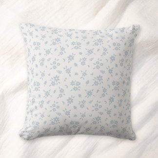 Ditsy Floral Pattern Coastal Cottage Blue White Throw Pillow