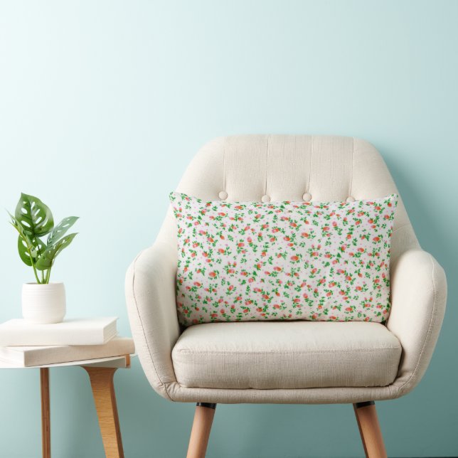 Ditsy Floral Pattern - Pink & Green Small Flower  Lumbar Pillow (Chair)