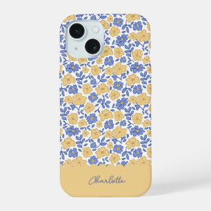 Ditsy Floral Preppy Coquette Girly Yellow and Blue iPhone 15 Case