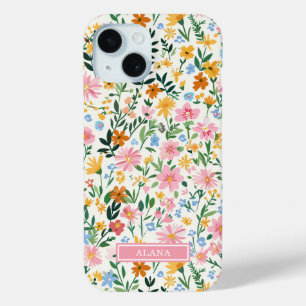 Ditsy Flower Garden Monogrammed iPhone 15 Case