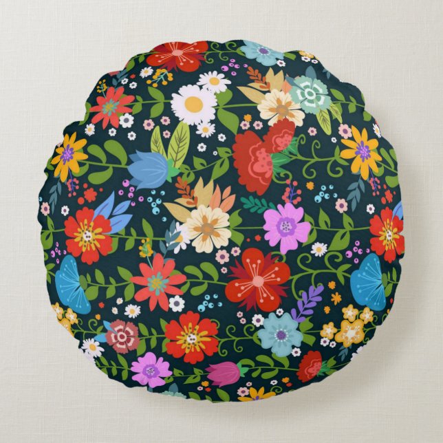 Ditsy Flowers Seamless Pattern-20210 Round Pillow (Front)