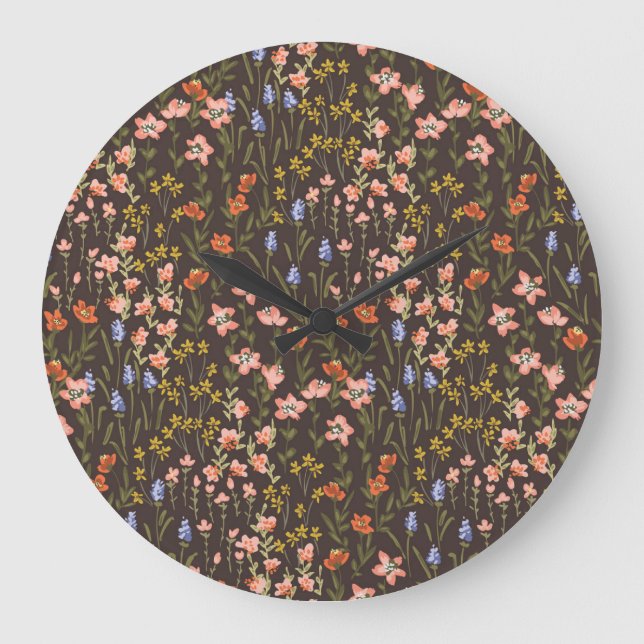 Ditsy Flowers: Vintage Mille-Fleur Pattern Large Clock (Front)