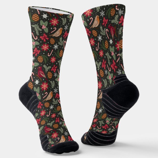 Ditsy Natural Christmas Socks (Angled)