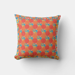 Ditsy Orange Floral Patchwork, Stripes and Polkas Throw Pillow
