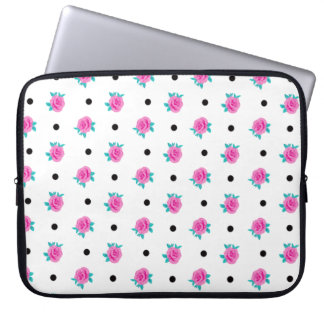 Ditsy Pink Roses & Black Polka Dots Laptop Sleeve