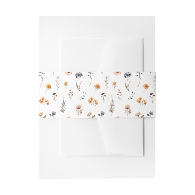 Ditsy Sunflowers & Wildflowers Fall Wedding Invitation Belly Band (Front Example)