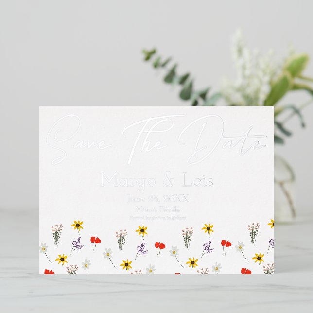 Ditsy Wild Flower Save the Date Pressed   (Standing Front)