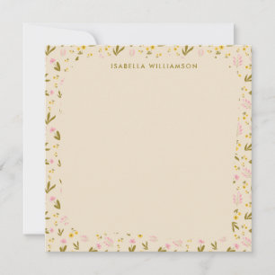 Ditsy Wildflower Border Pink Yellow Custom Name Card