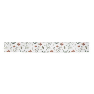 Ditsy Woodsy Sienna Brown and Rose Dogwood Floral Satin Ribbon