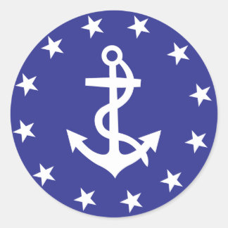 Ditty Bag_White Anchor_Circle of Stars_insignia Classic Round Sticker