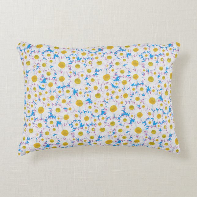 Ditzy Daisies on Blue Custom Accent Pillow (Front)