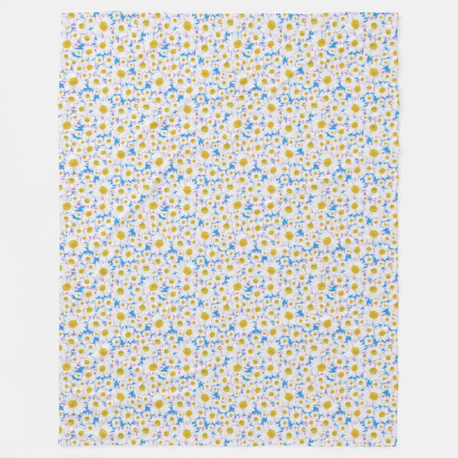 Ditzy Daisies on Blue Custom Fleece Blanket (Front)