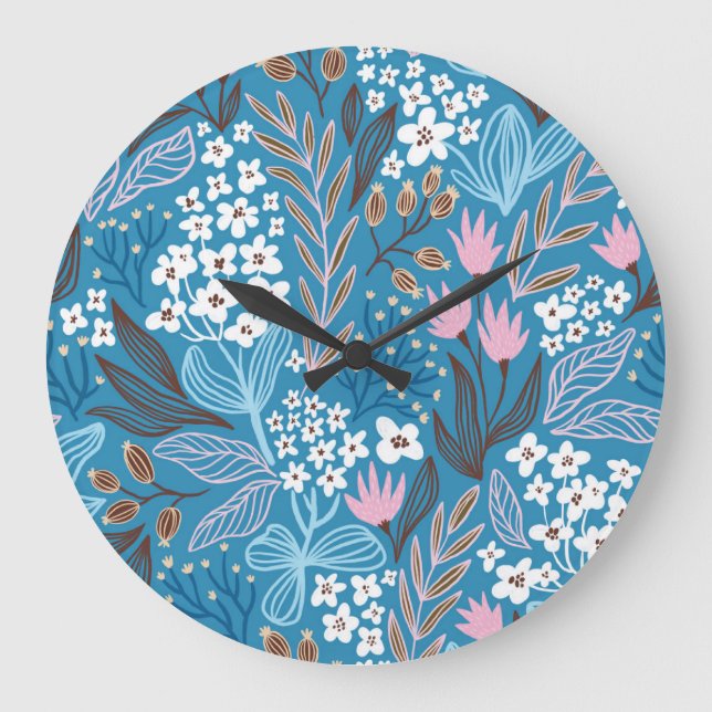 Ditzy Floral: Vintage Spring Design. Large Clock (Front)