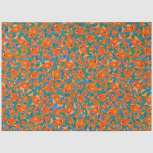 Ditzy Orange Fishes on Green and Blue Tissue Paper