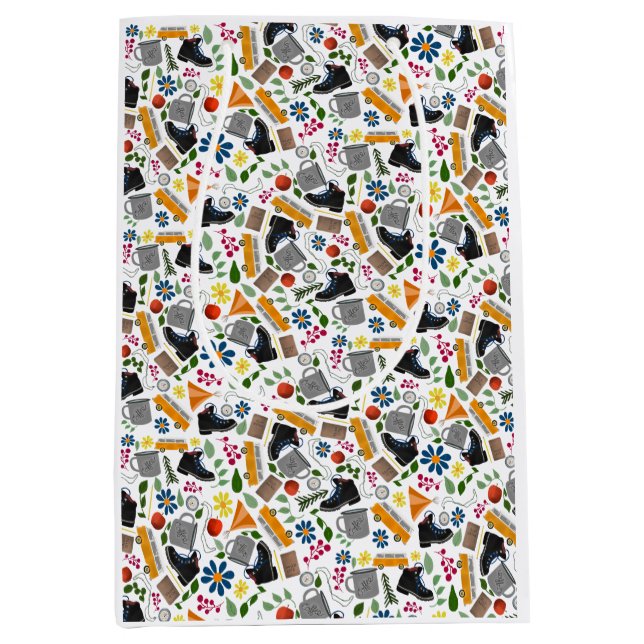 Ditzy Whimsical Hiking Pattern | Folk Art Outdoor Medium Gift Bag (Front)