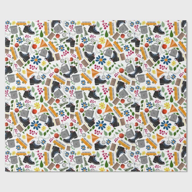 Ditzy Whimsical Hiking Pattern Wrapping Paper (Flat)