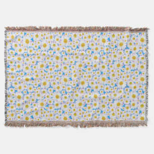 Ditzy White Daisies on Sky Blue Background Throw Blanket