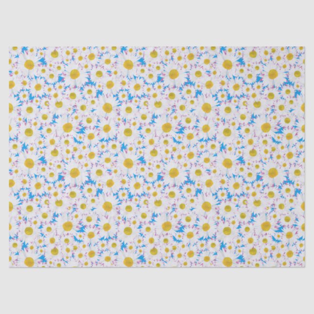 Ditzy White Daisies on Sky Blue Background Tissue Paper (Front)