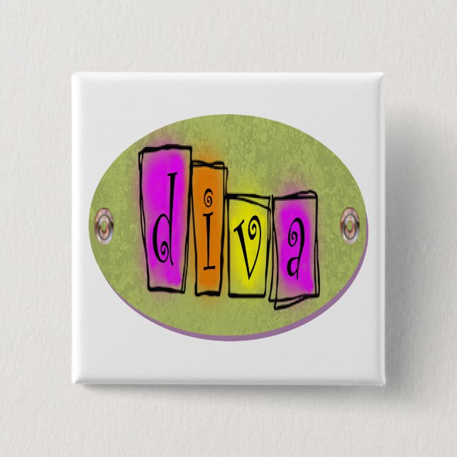 Diva 2 Inch Square Button (Front)