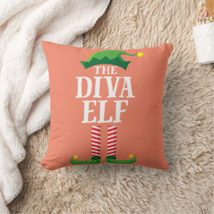 Diva Elf Matching Family Group Christmas Party Throw Pillow