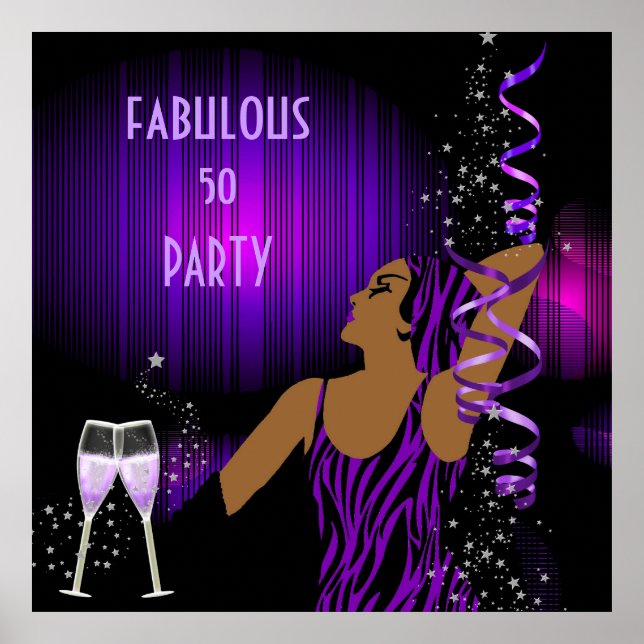 Diva Fabulous 50 LADY Purple Party Champagne Poster (Front)