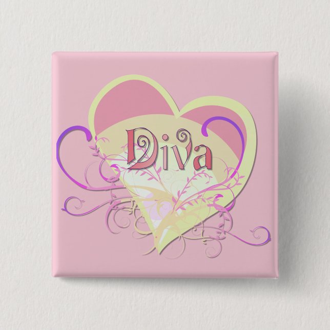 Diva Heart 2 Inch Square Button (Front)