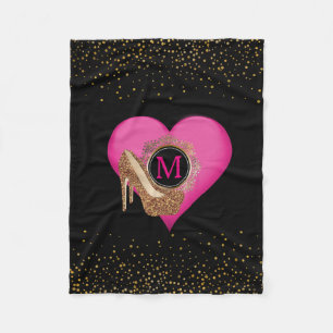 Diva High Heels Chic Black Gold Glitter Confetti Fleece Blanket