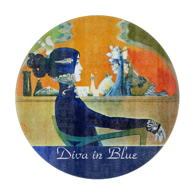 DIVA IN BLUE Art Nouveau Beauty Fashion Cutting Bo Cutting Board (Front)
