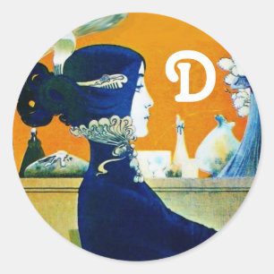 DIVA IN BLUE ,BEAUTY FASHION MONOGRAM CLASSIC ROUND STICKER