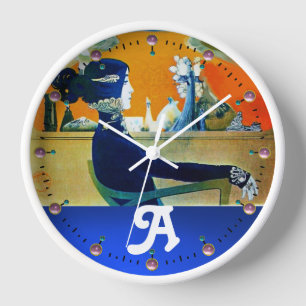 DIVA IN BLUE ,BEAUTY FASHION MONOGRAM WALL CLOCK