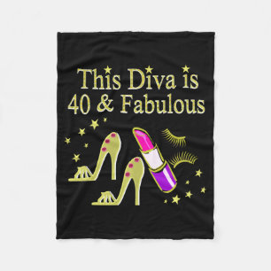 DIVA IS 40 AND FABULOUS GOLD HIGH HEEL DESIGN FLEECE BLANKET