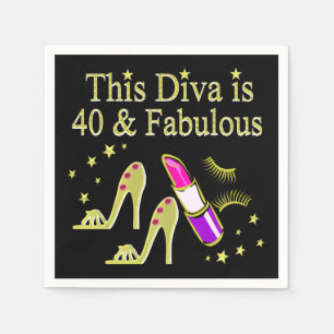 DIVA IS 40 AND FABULOUS GOLD HIGH HEEL DESIGN NAPKIN