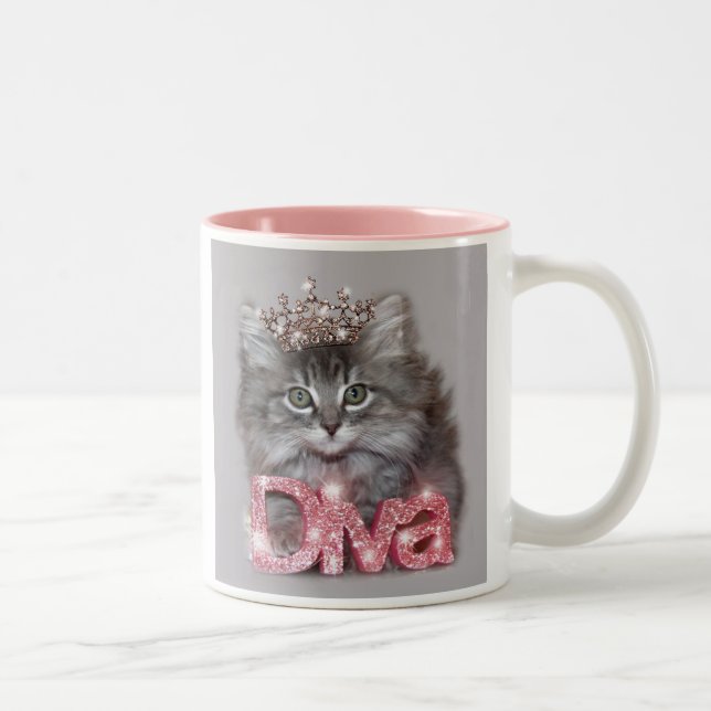 "Diva Kitty with Tiara" Expects Service - NOW! Two-Tone Coffee Mug (Right)