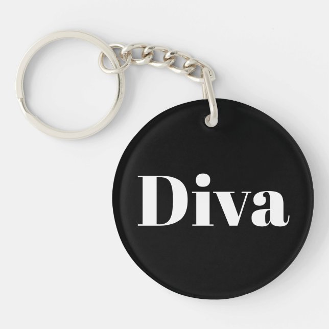 Diva Opera Singer Music Stylish Chic Black White Keychain (Front)