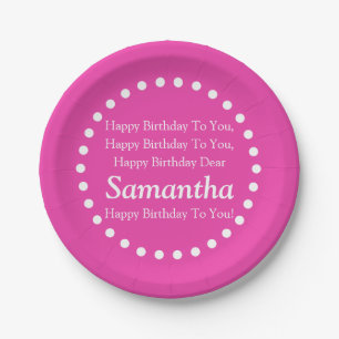 Diva Pink and White Happy Birthday Song Name Paper Plate