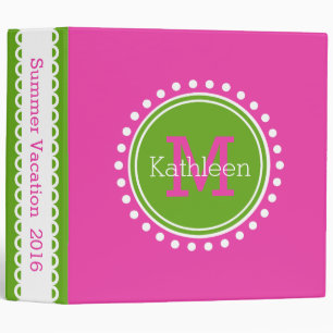 Diva Pink Green Apple Personalized Monogram Binder