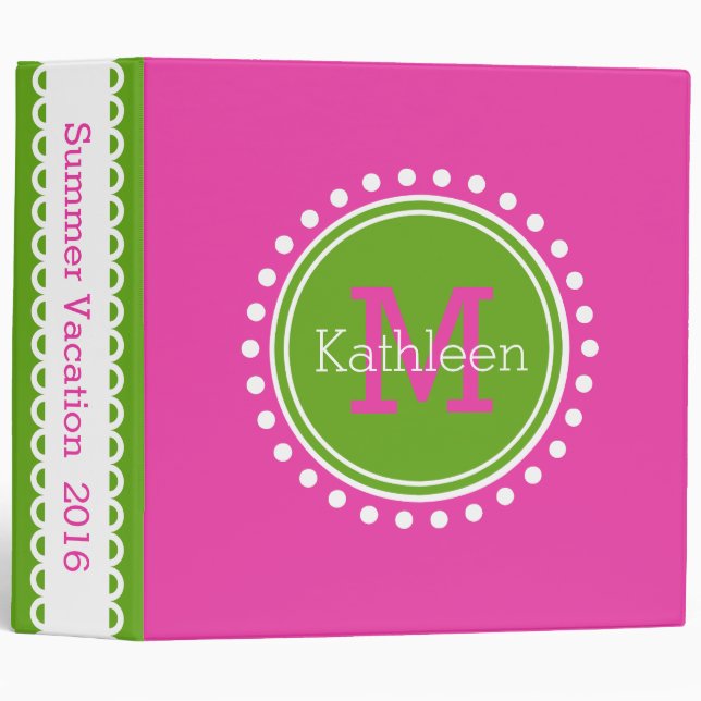 Diva Pink Green Apple Personalized Monogram Binder (Front/Spine)