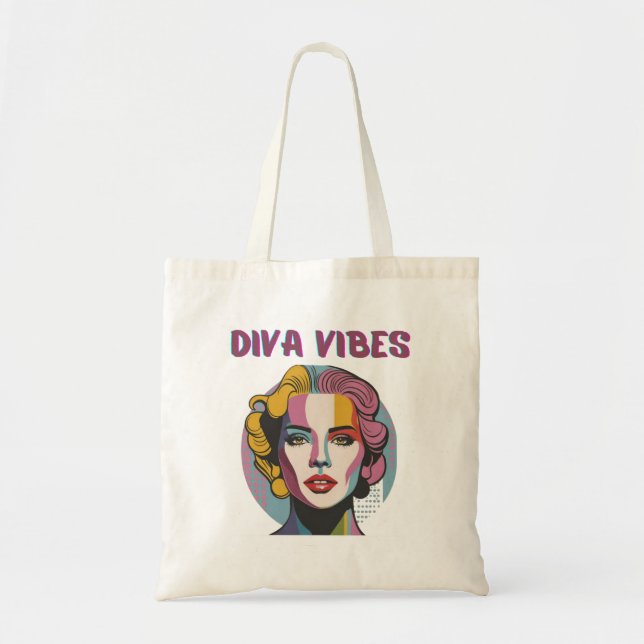 Diva vibes, woman face, modern pastel colours tote bag (Front)