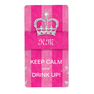 Diva Wine Label Crown Pink Stripes