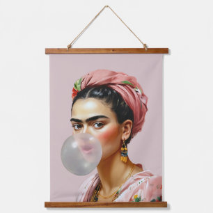 Diva with floral scarf blowing bubble gum hanging tapestry