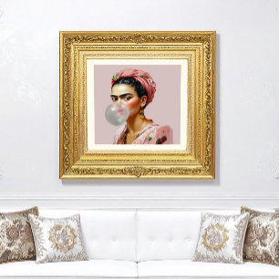 Diva with floral scarf blowing bubble gum poster