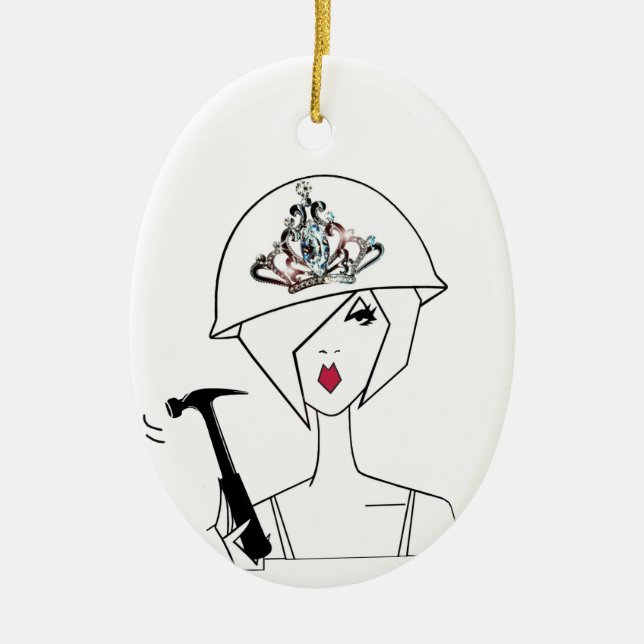 Diva With ToolBelt/A Diva’s Work Never Done! Ceramic Ornament (Front)